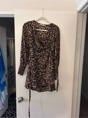 miami Leopard Print Satin Dress in Brown and Black